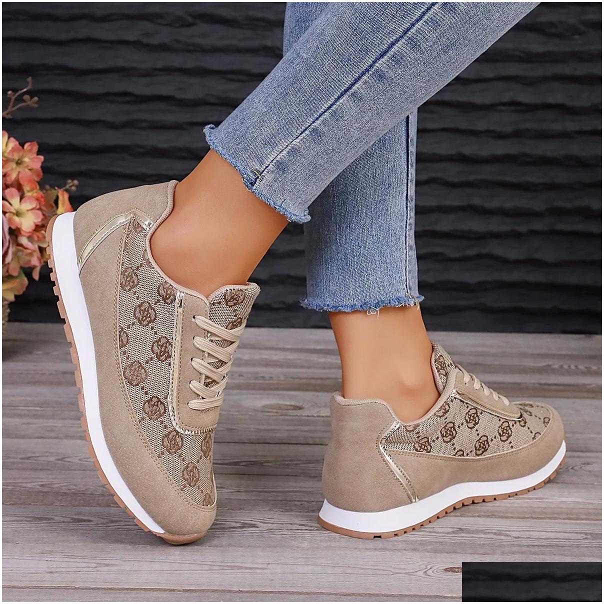 Designer casual shoes gray fashion 2024 autumn and winter sports shoe brand women's khaki Vcanized plus size 42 comfortable shoes