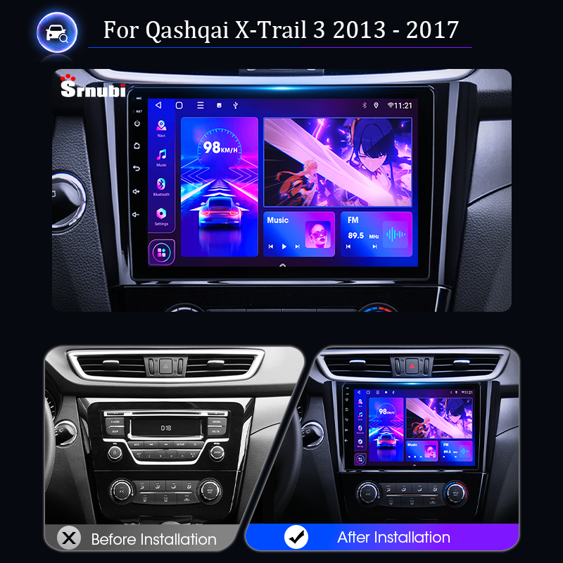 Srnubi 2 Din Android Car Radio for Nissan Rogue X-Trail X Trail 3 T32 2013 - 2017 Qashqai 2 J11 Multimedia Player Carplay Auto