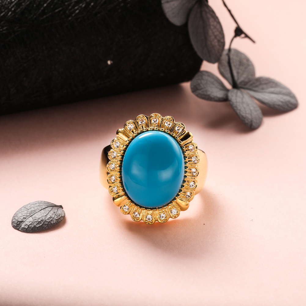 GZ ZONGFA Genuine 925 Sterling Silver Ring for Women 8.5 Carats Turquoise Shining Blue Gemstone Vintage Party Gift Fine Jewelry