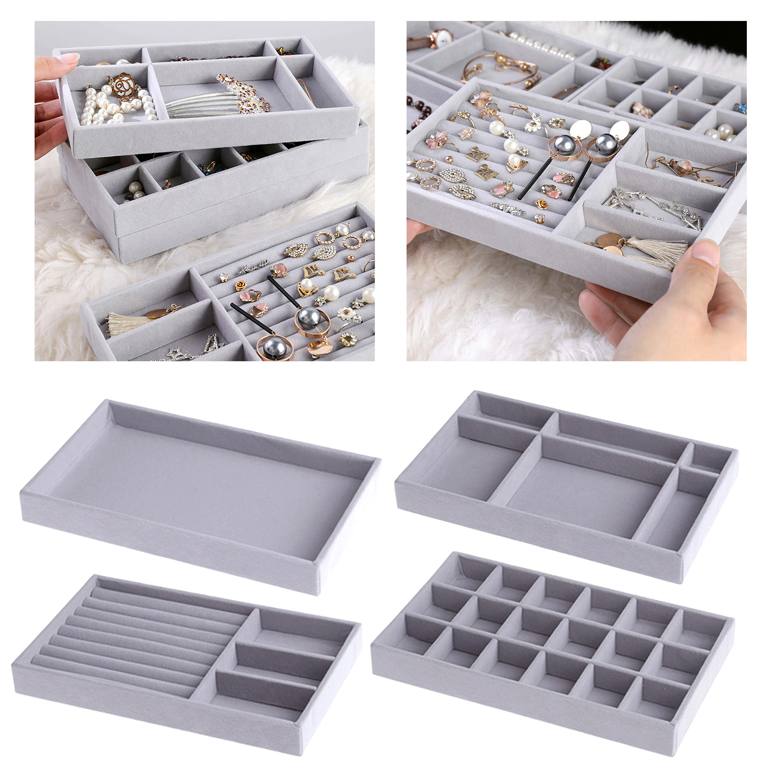 Jewellery Display Box Earring Ring Tray Storage Case Organizer Velvet Multi-Purpose Bracelet Necklace knickknacks Holder Gifts