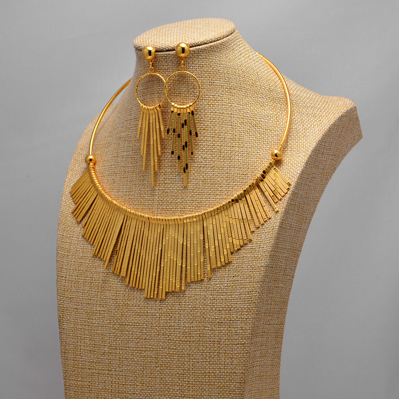 Dubai wedding Gold Color jewelry sets dubai women Women African Necklace Earrings Party Wedding Bridal Accessories Bride Gift