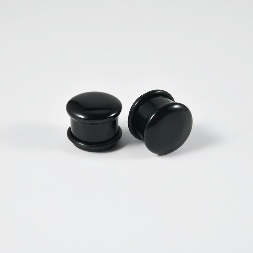 1Pai Black Obsidian Stone Single Flared Ear Plug Polished Convex Surface Solid Cat Eye Ear Expander Gauge Piercing Jewelry 2G-1"