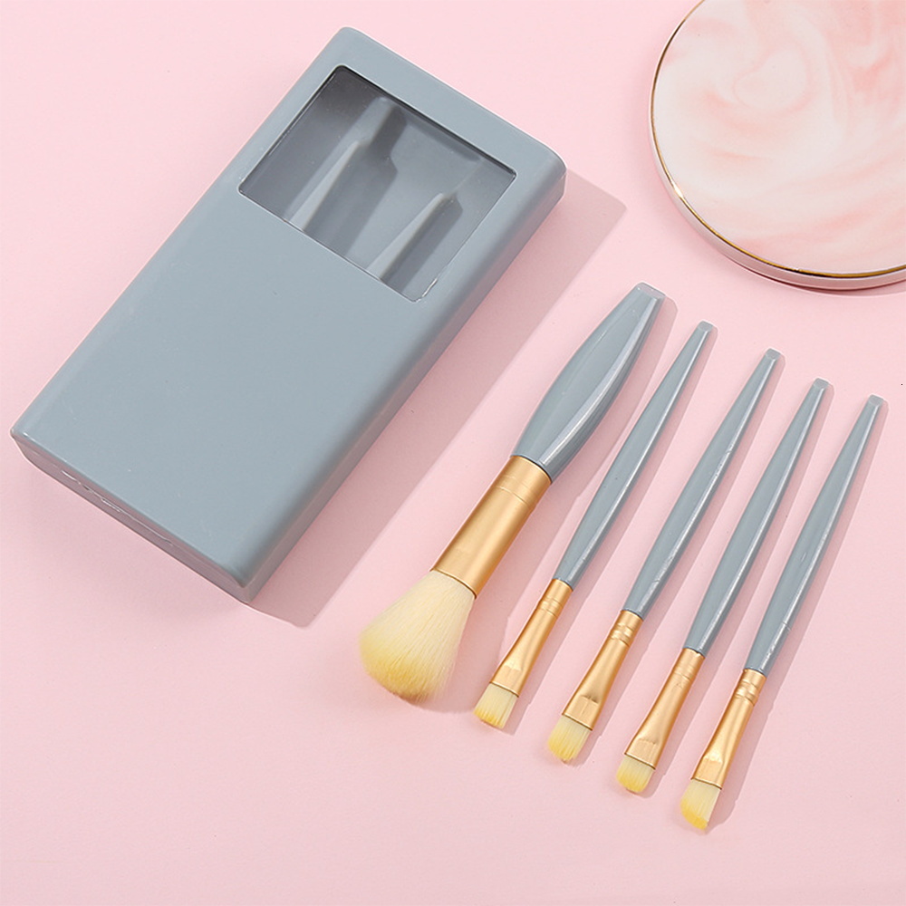 5Pcs Makeup Kit With Mirror Women Durable Cosmetic Brush Case Beauty Tools Brushes Storage Box Purple Letter Pattern