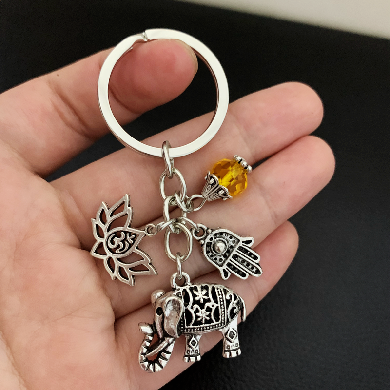 New Tribal Ethnic Keychains Unique Bohemia Gift Key Holder Lotus Jewelry Hand Elephant Car Keychain For Women