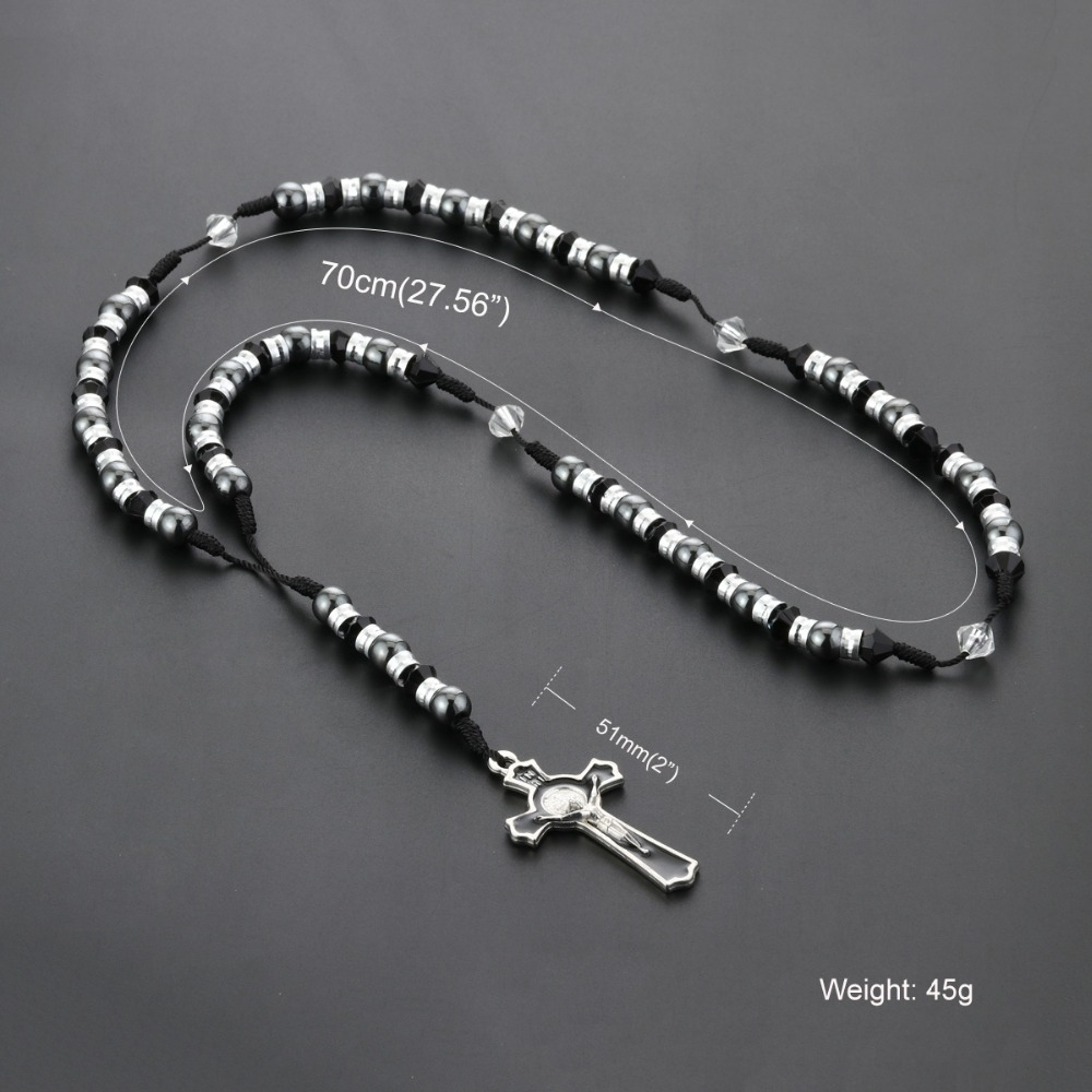 Religious INRI Jewelry Beads Saint Benedict Medal Cross Jesus Pendant Necklaces Men Crucifix Gifts Statement colar NC165