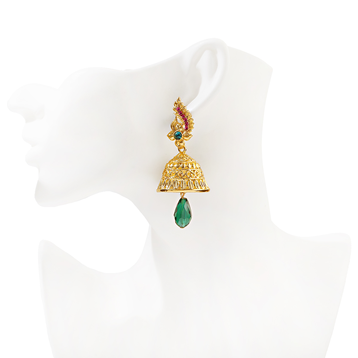 Retro Big Gold Color Bells Alloy Indian Jhumka Earrings Women's Vintage Peacock Pearls Beads Turkey Earrings Bijoux