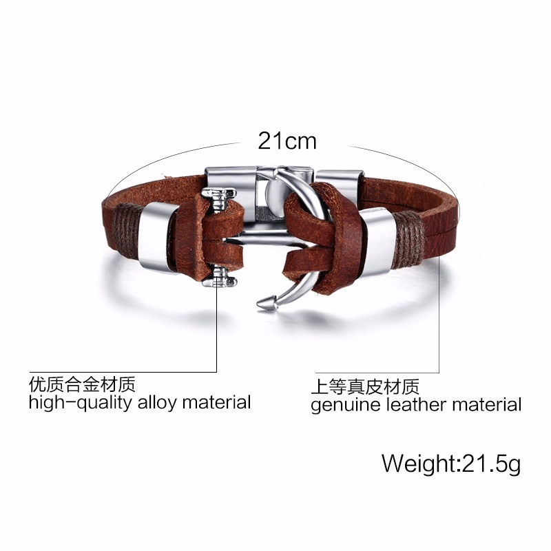 Vikings Pirate Style Alloy Anchor Bracelet For Men Charm Genuine Leather Bangles Women Punk Jewelry Handmade Gifts Dropshipping