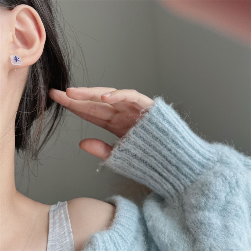 6 Pcs Small And Exquisite Chinese Character Mahjong Earrings Resin Stud Earring Gothique Accessories Jewelry for Girl