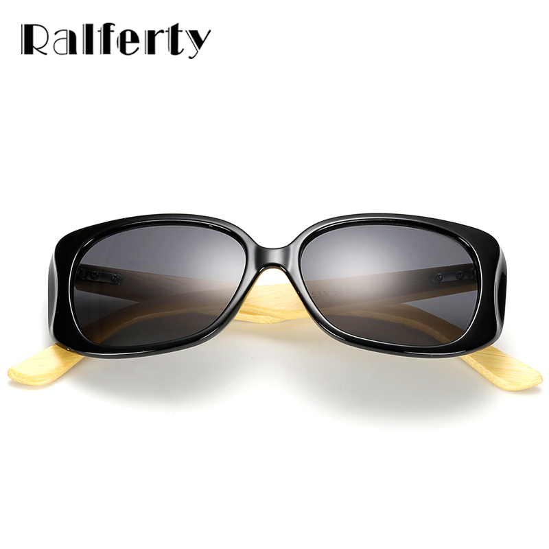 Ralferty Nature Bamboo Sunglasses Women Square Sunglass Female UV400 Shades Wooden Mirrored Sun Glasses Black Sunnies Lady K1533