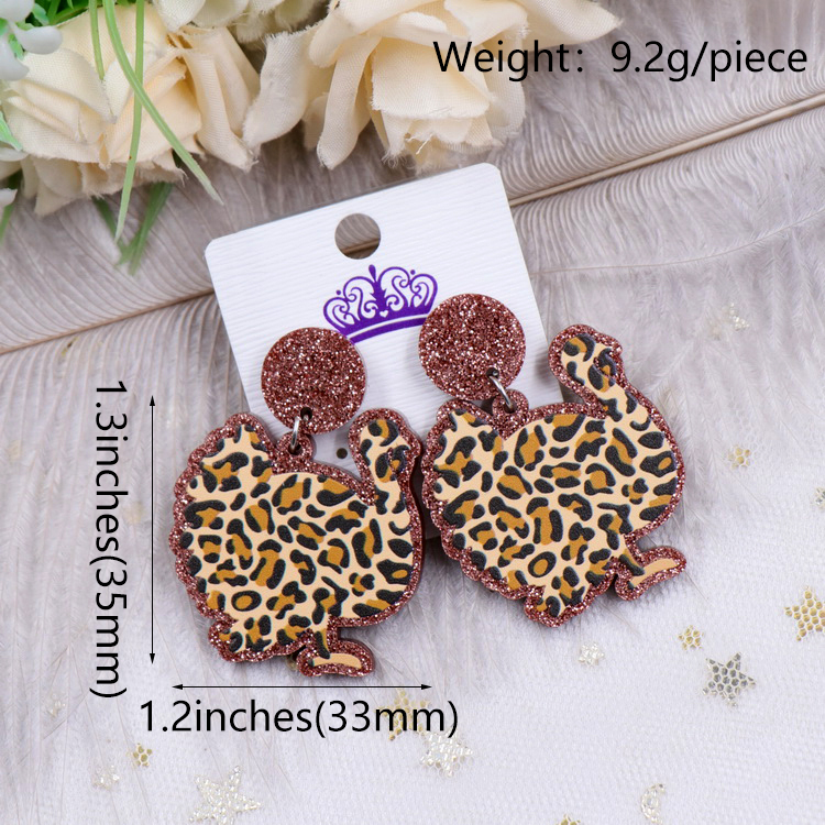 Christmas Turkey Drop Earrings Leopard Print Laser Cut Glitter Acrylic Earrings