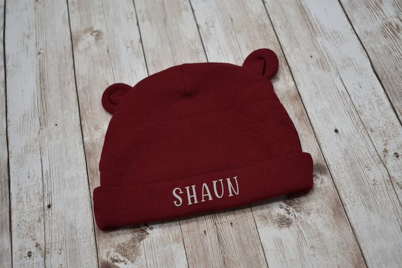 Personalized Baby Bear Newborn Hat Baby Boy Hospital Hat Custom Baby Bear Hat Handmade Newborn Hospital Hat Bear Beanie Hats