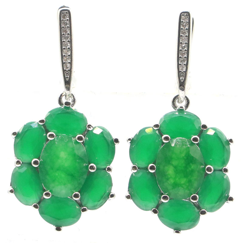 38x17mm SheCrown Jewerlry Set Real Green Emerald Violet Tanzanite White CZ For Sister Bride Wedding Silver Earrings Pendant