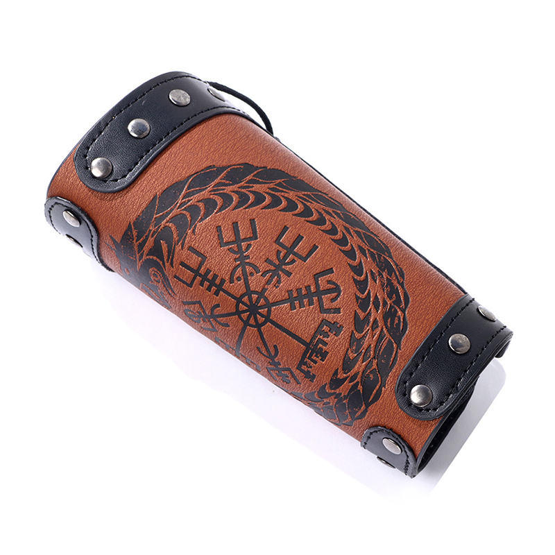 Odin Symbol of Runes Wide Bangle Nordic Viking Compass Punk Wolf Head Leather Bracelet Men Cuff Wristband Jewelry