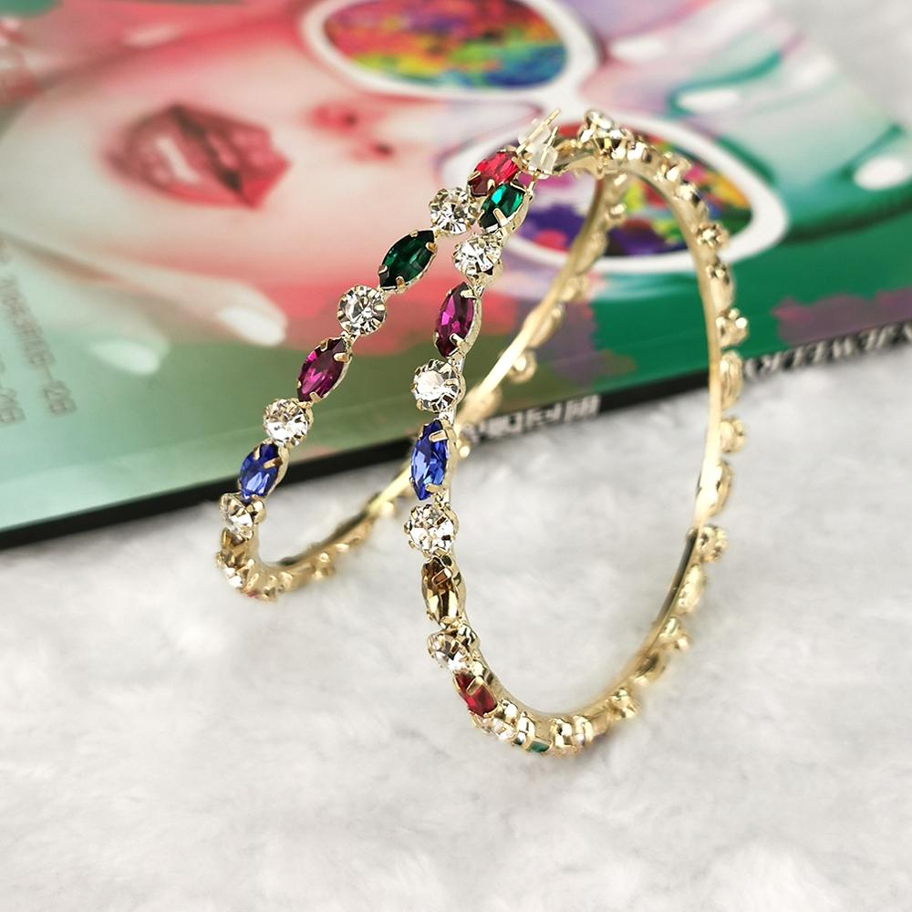 MANILAI Luxury Wedding Big Crystal Hoop Earrings For Women Rhinestones Statement Earrings Gems Hoops Brincos Weddings Jewelry