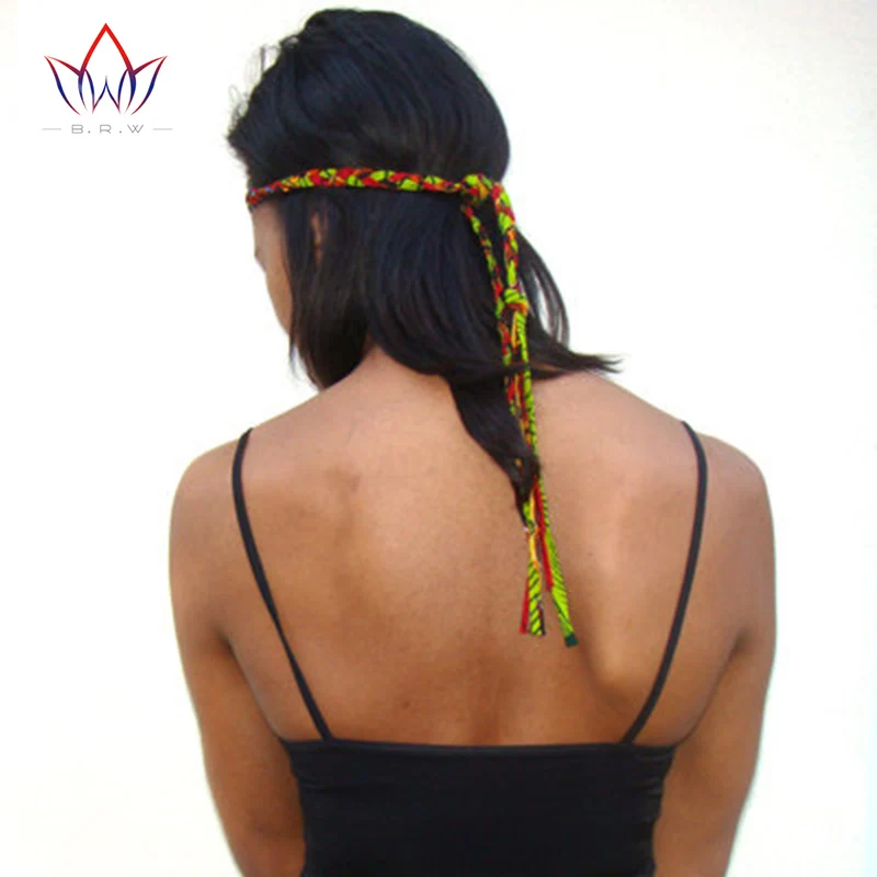 BRW Boho Chic African Print Knot Hair Band Lariat Three Strand Braided Hair Accessories African Wax Print Fabric Headbands