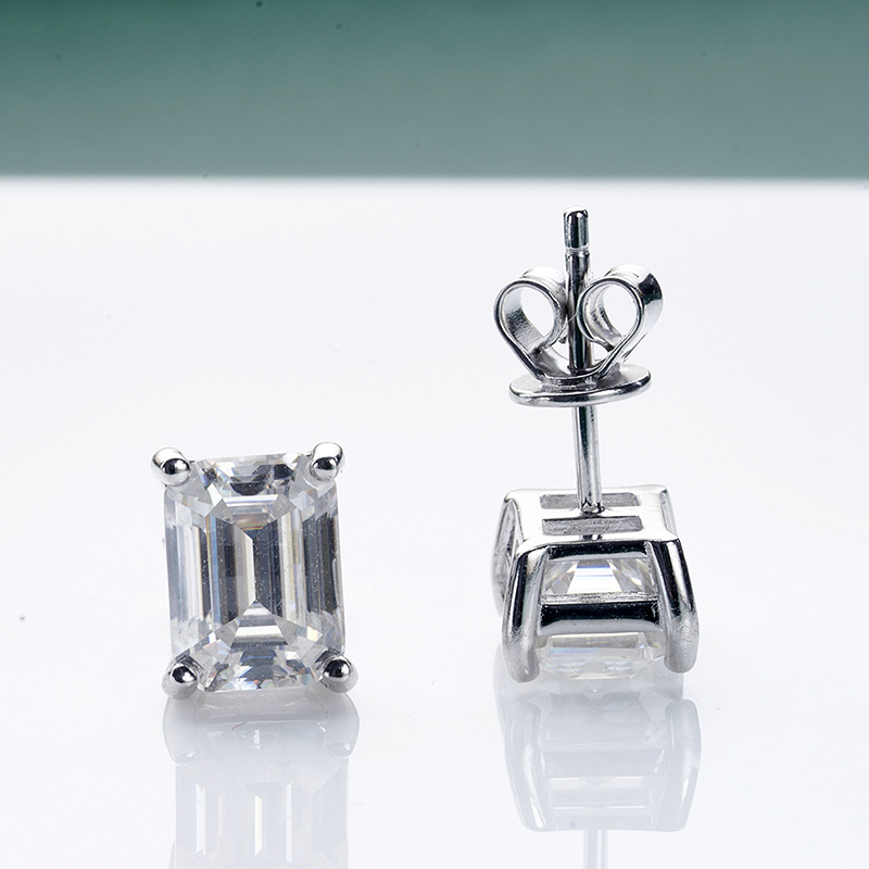 JoyceJelly 0.5-2CT Emerald Cut Rectangle Moissanite Earrings Unisex S925 Sterling Silver Jewelry Classic Ear Studs For Man Women