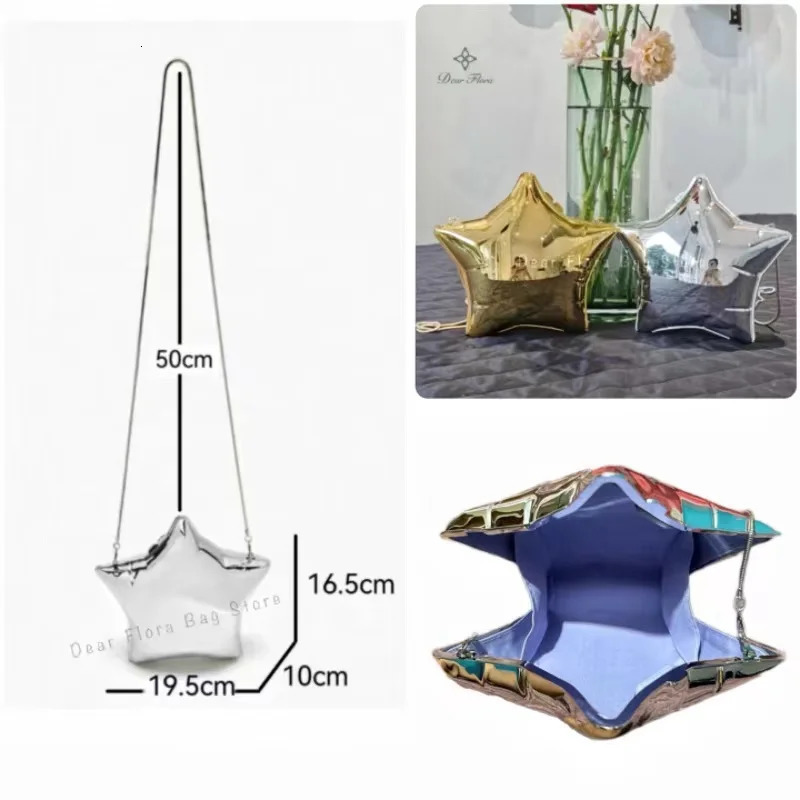 Fashion acrylic pentagonal star shoulder bag designer new womens luxury cross body bag silver evening party clutch bag 240623