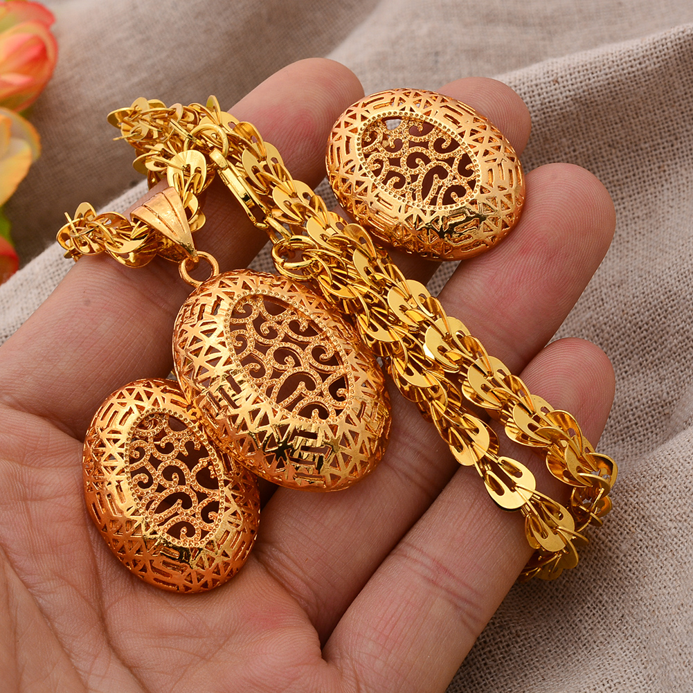 24K Jewelry sets wedding gold color for women African bridal gifts Women's necklace earrings pendants jewellery set wholesale