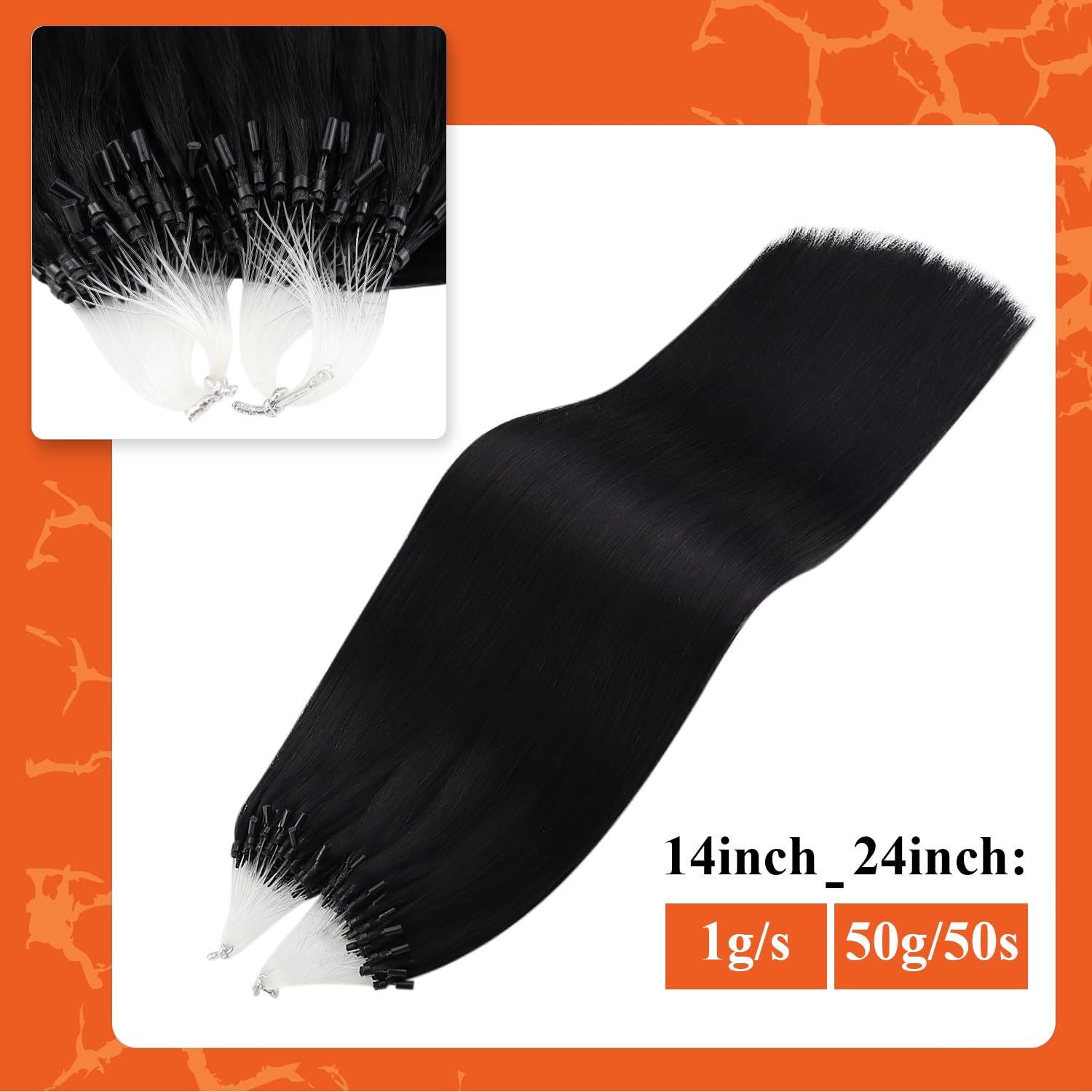 Full Shine Full Shine Micro Ring Hair Extensions 14-24 inch natural wave 100% human hair 50 Gram Straight Natural Seamless
