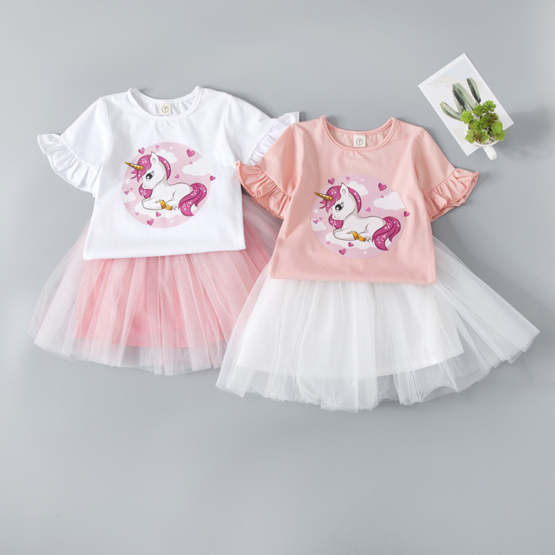 Baby Girl Clothes s Short Sleeve unicorn Print Tops +tutu Skirts Casual Summer Outfit Toddler Kids Girl set