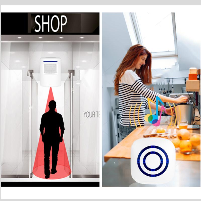 None 110V-240V Wireless Doorbell PIR Infrared Sensor Motion Detector Entry Door Bell Alarm W/ Receiver & Transmitter EU/US Plug