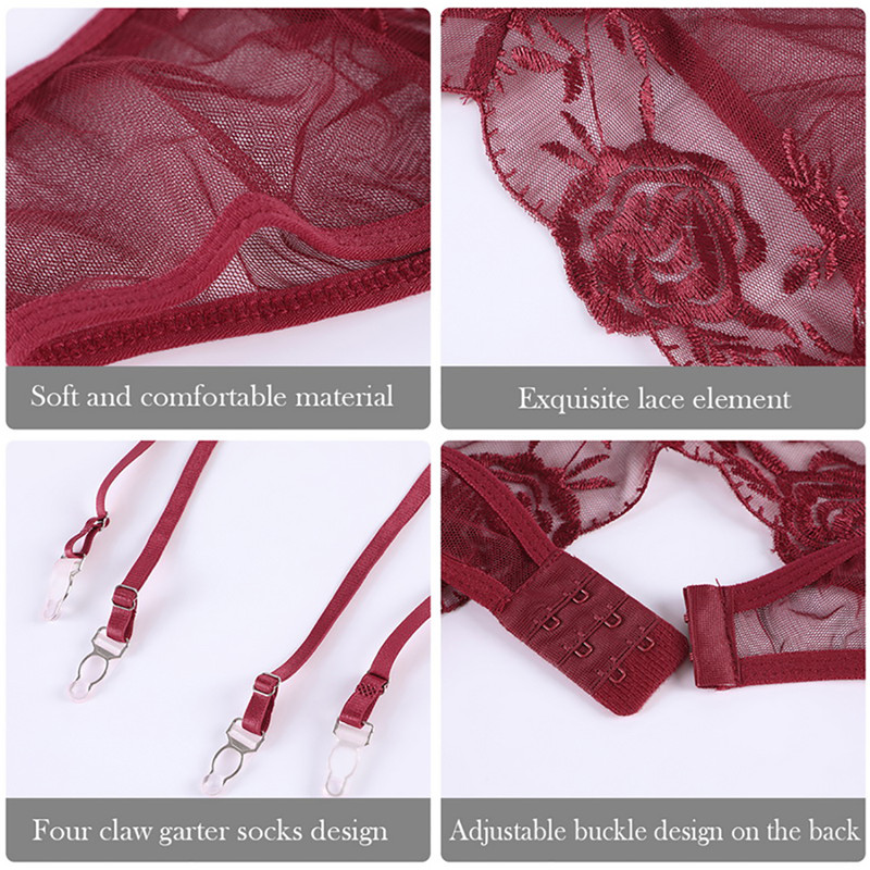 Women'S Lace Lingerie Plus Size Lace Garter Suspenders Transparent Underwear Adjustable Double Breasted Waist Belt For Stockings