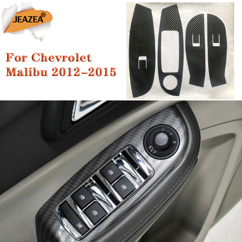 JEAZEA Car Door Window Switch Carbon Fiber Molding Sticker Kit For Chevrolet Holden Cruze Malibu 2009-2011 2012 2013 2014 LHD