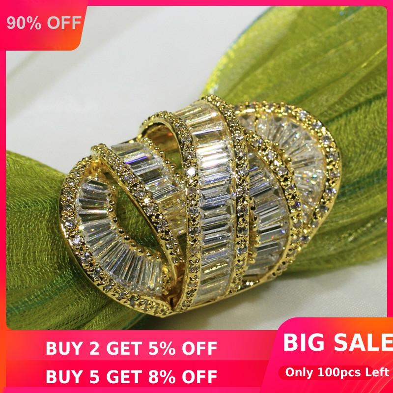 Stunning 18K Gold Cross Diamond Ring 925 sterling silver Jewelry Engagement Wedding band Rings for Women Bridal Party accessory