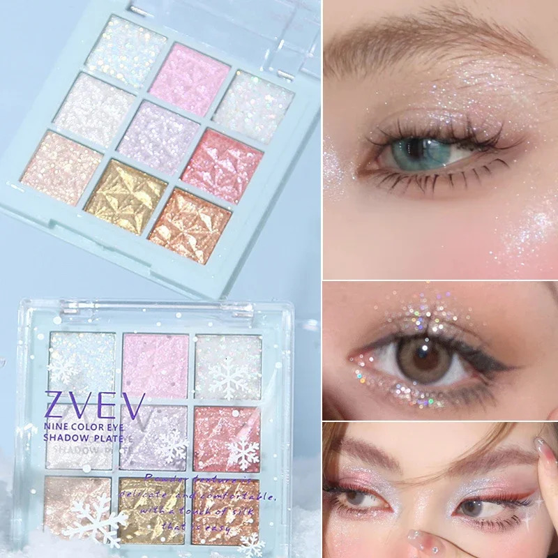 9 Colors Glitter Snowflake Eyeshadow Palette Dream Girl Pearly Eye Shadow Matte Highlights Cool Tone Charming Eyes Makeup 240624