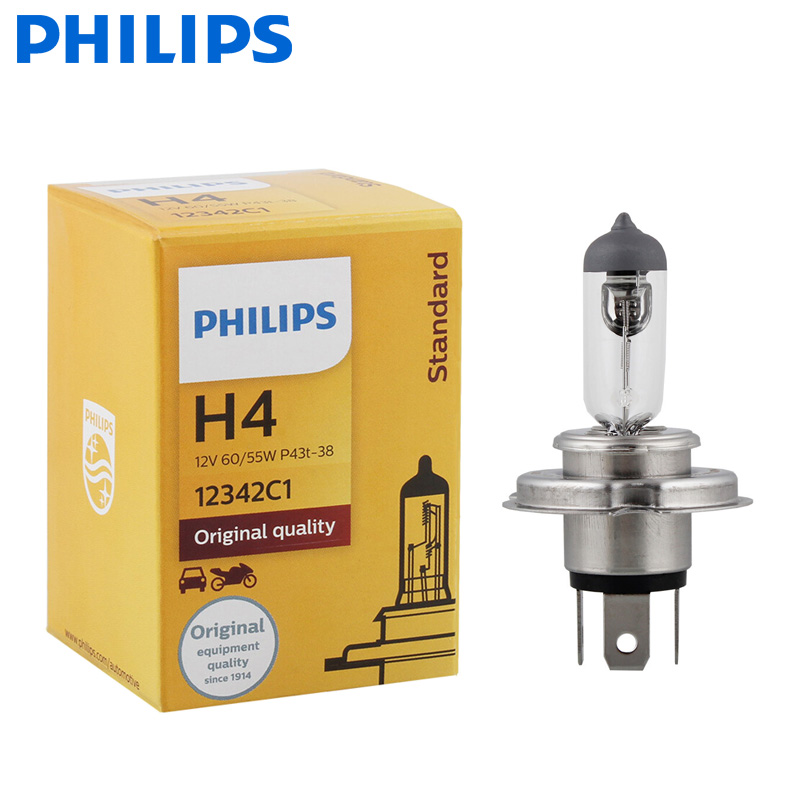 Philips H4 9003 HB2 12V 60/55W P43t Standard Headlight Original Car Lamp Genuine Halogen Bulb ECE Approve 12342C1, 1X