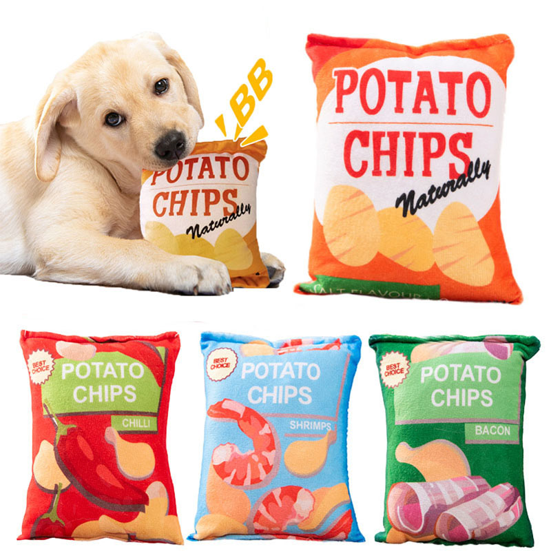 Funny Dog Toys Plush Simulated Potato Chip Food Puppy Training Chew Toys Indoor Interactive Sound Toys Pet Supplies