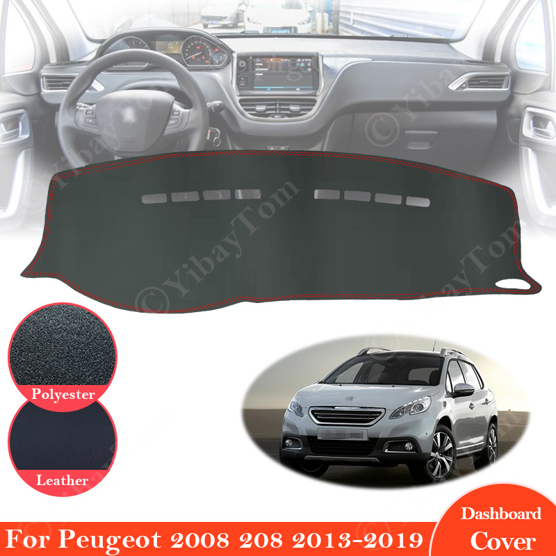 For Peugeot 2008 208 2013 ~ 2019 Anti-Slip Leather Mat Dashboard Pad Sunshade Dashmat Protect Carpet Car Accessories 2014 2015