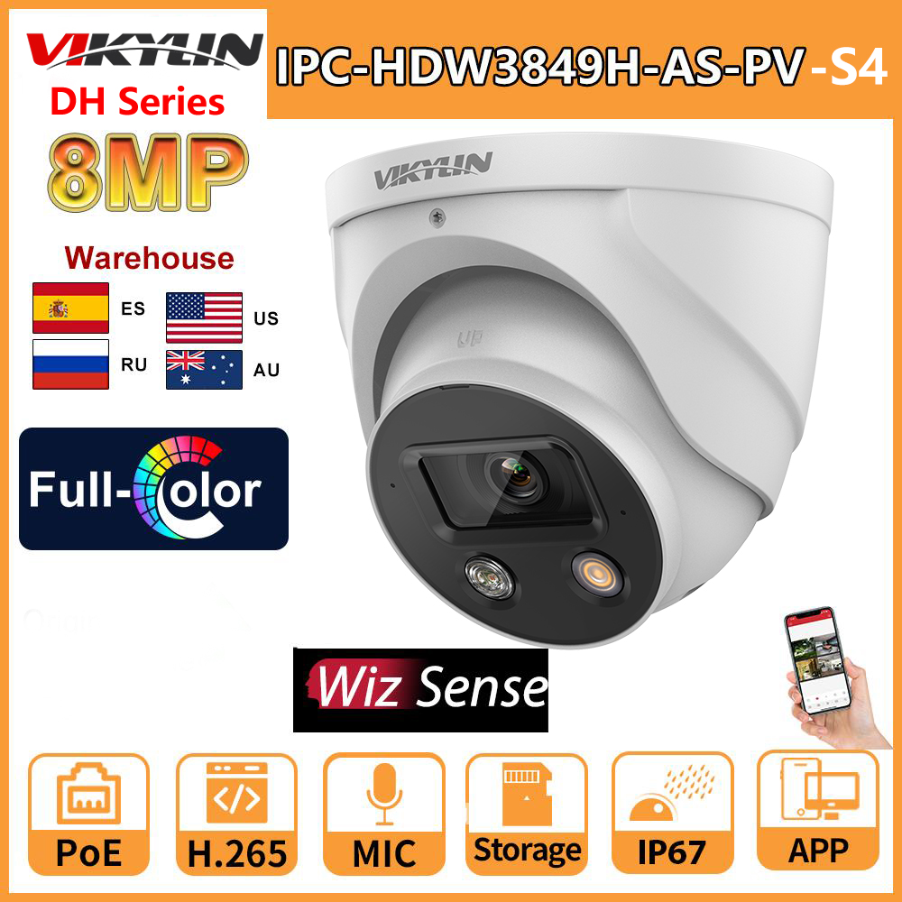 Dahua OEM 8MP IP Camera Full-Color HDW3849H-AS-PV-S4 Built-in Mic Spearker SD Card Flashlight Alarm Security Protection