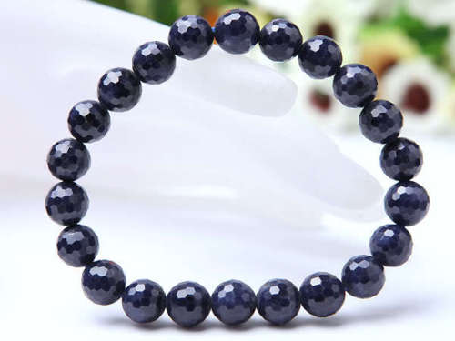 Genuine Natural Blue Sapphire Faceted Gemstone 7mm 8mm 9mm For Women Man Bracelet Stretch Faceted Round Beads Bracelet AAAAA