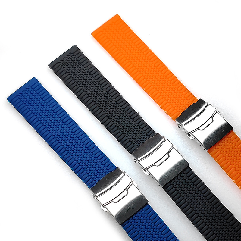 Silicone Sport Strap 20mm 22mm 24mm Folding Buckle Waterproof Soft Rubber Men Replacement Bracelet Band Watch Accessories Orange