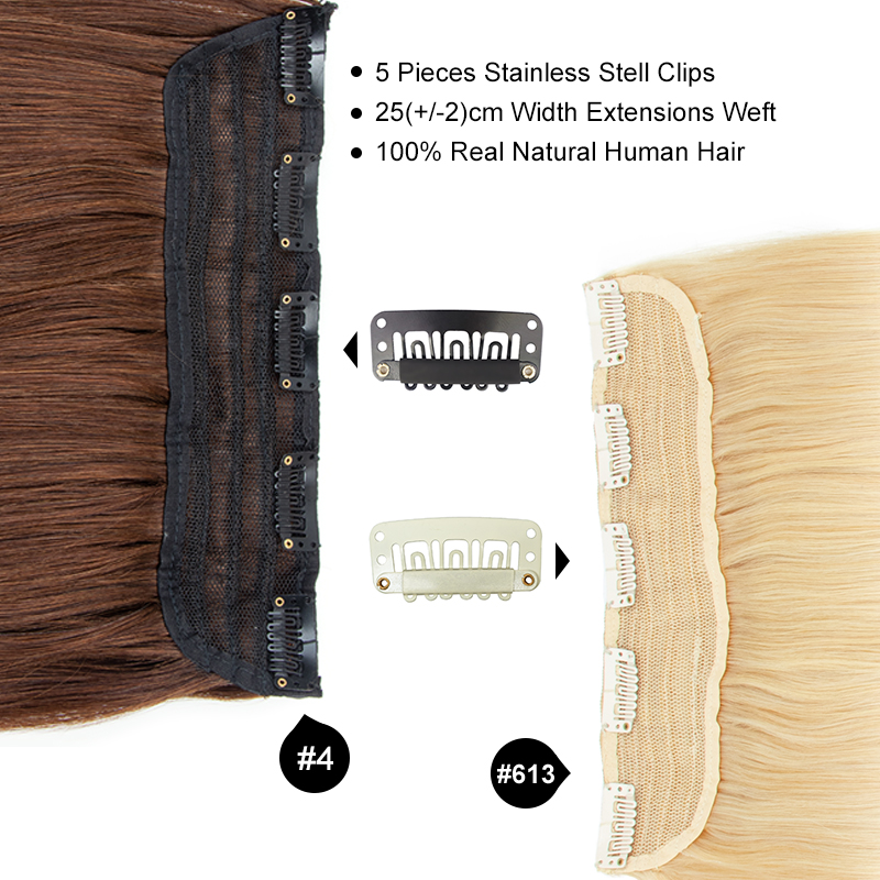 MRSHAIR Clip In Extensions Human Hair Straight One Piece Natural Hair Extensions Clip-On Hair Add Volume HairPieces