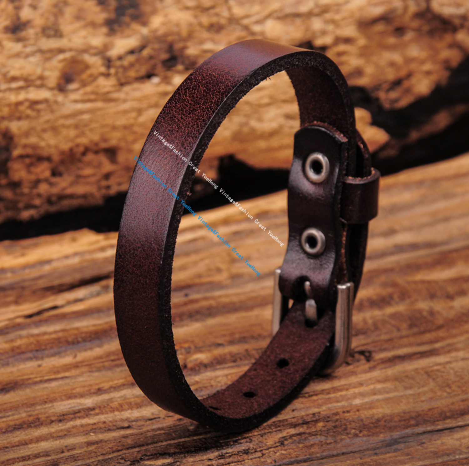 G458 Dark Brown Simply Cool Single Wrap Genuine Leather Bracelet Buckle Cuff Men's