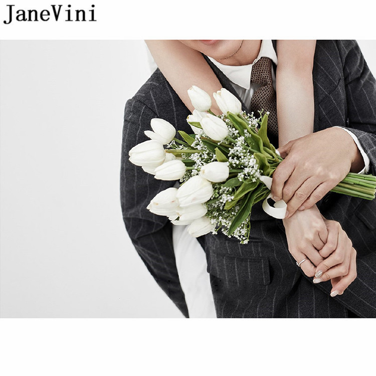 JaneVini Newest Design White Tulip Wedding Bouquet for Bride Artificial Flowers Real Touch Bridal Hand Bouquet Kwiaty Sztuczne