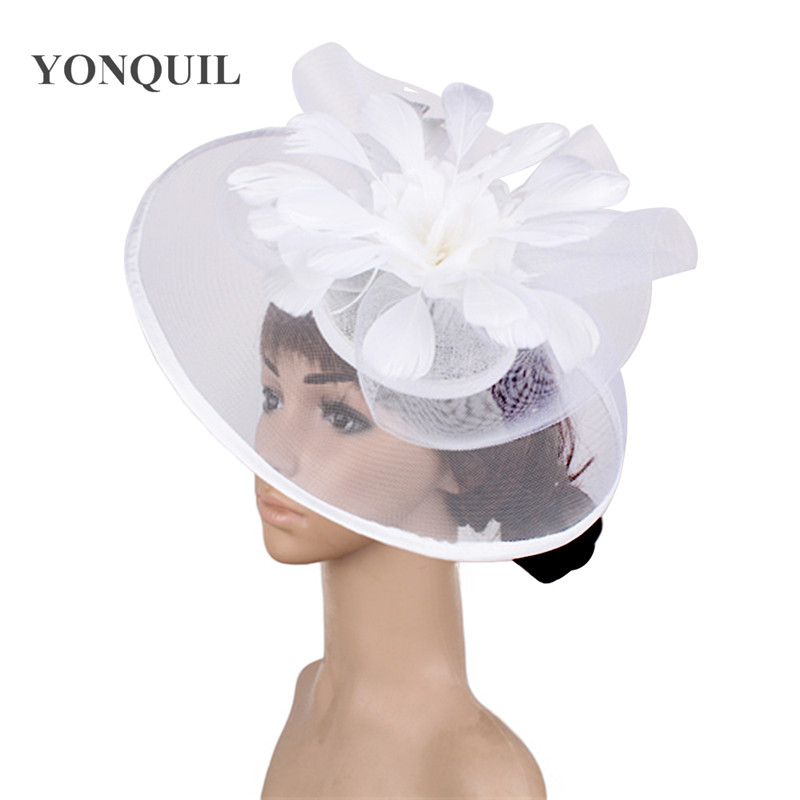 Wine Red Fascinator Feather Flower Wedding Hair Clips And Headbands Women Party Royal Ascot Bridal Church Show Hat Great Quality