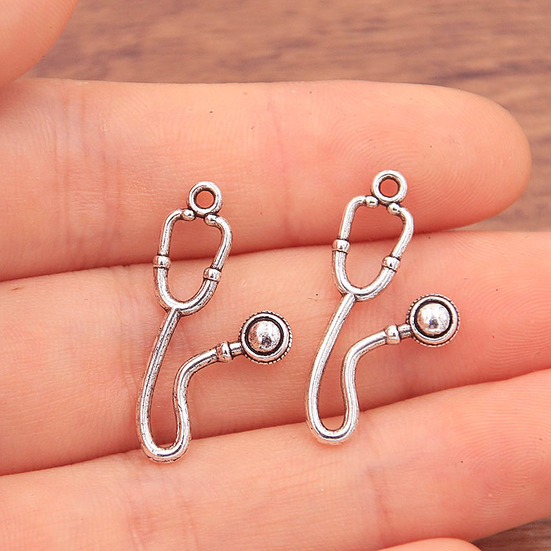 20PCS 2 Styles Mix Size Heart Stethoscope Charms Medical Supplies Pendant Metal Alloy DIY Necklace Bracelet Handwork Marking