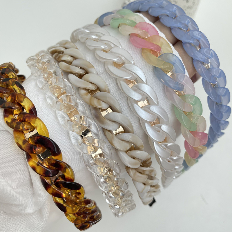 AMORCOME Vintage Transparent Acrylic Chain Hairbands for Women Girls Colorful Brown Resin Wisted Wide Headband Hair Accessories
