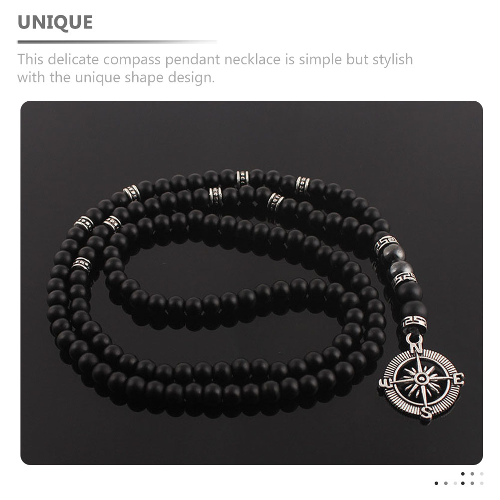 Halloween Compass Necklace Man for Men Mens Beaded Necklaces Frosted Stone Pendant
