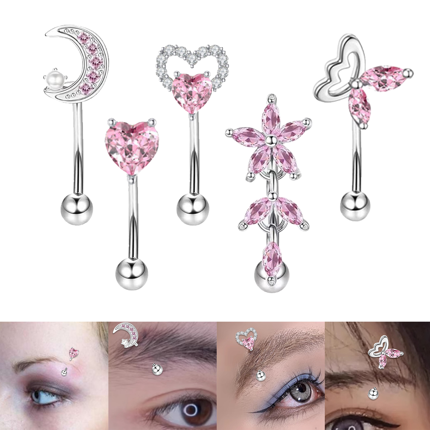 Heart Eyebrow Piercing Set Crystal Curved Barbell Piercing Flower Rook Earring Bulk Star Eyebrow Ring Color Earring