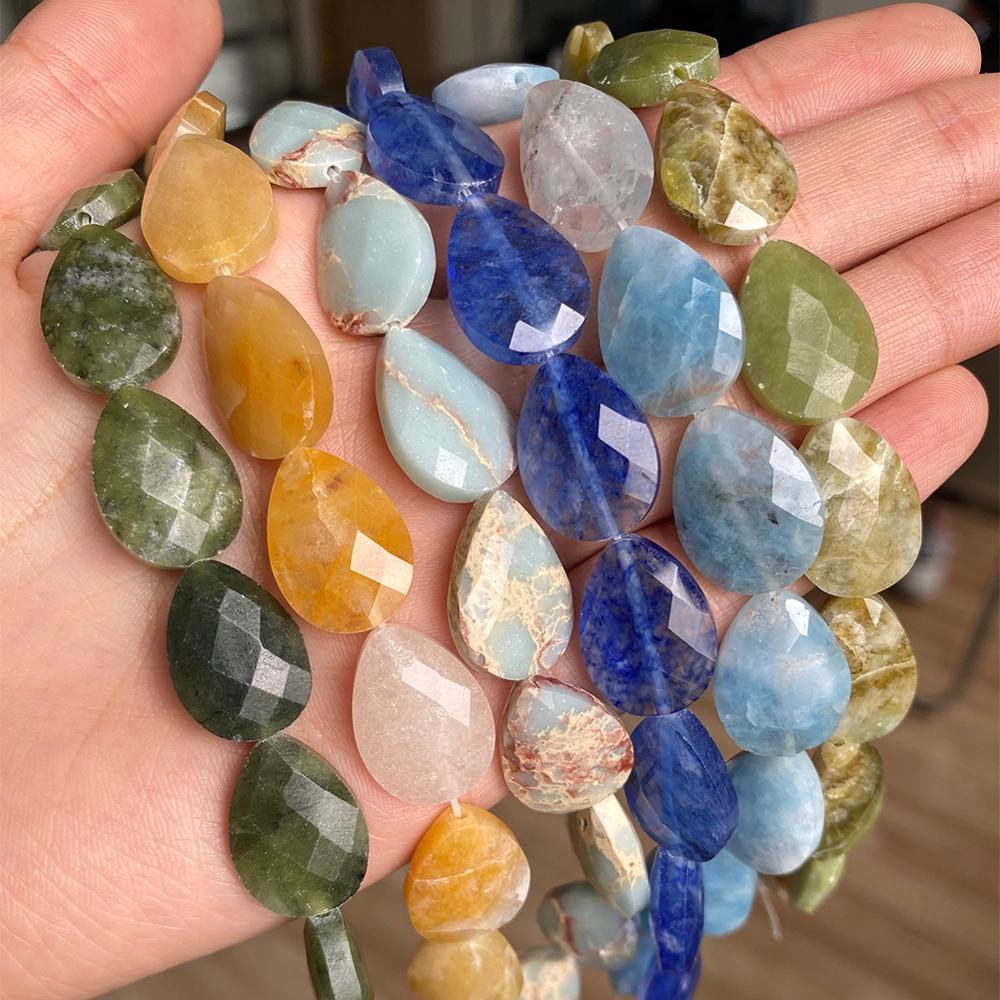 Natural Faceted Amethysts Turquoises Crystal Unakite Jades Stone Water Drop Beads For Jewelry Making DIY Bracelet Accessories