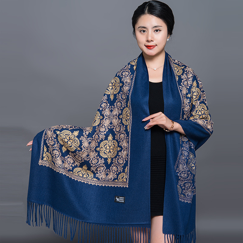 200*70CM Autumn Winter New Embroider Cashew Flower Scarf Shawl Fringed Scarves Women Solid Scarf Brand Designer Bufanda Mujer