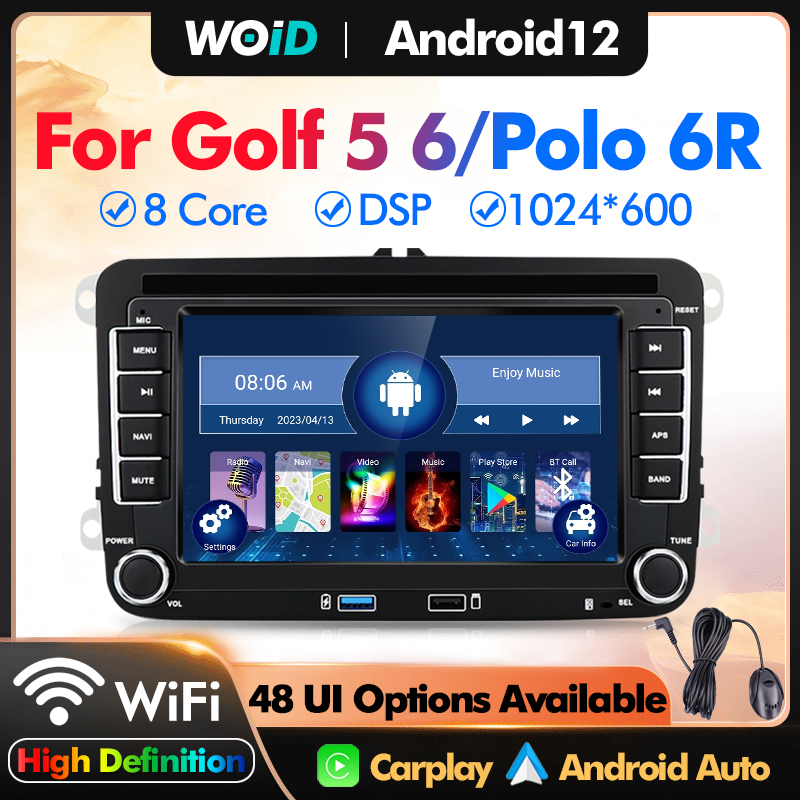 7 Inch For VW Volkswagen Golf 5 6/Polo 6R Android11 Carplay GPs BT Head Unit Wifi Car Radio Multimedia Player DSP 2Din Video