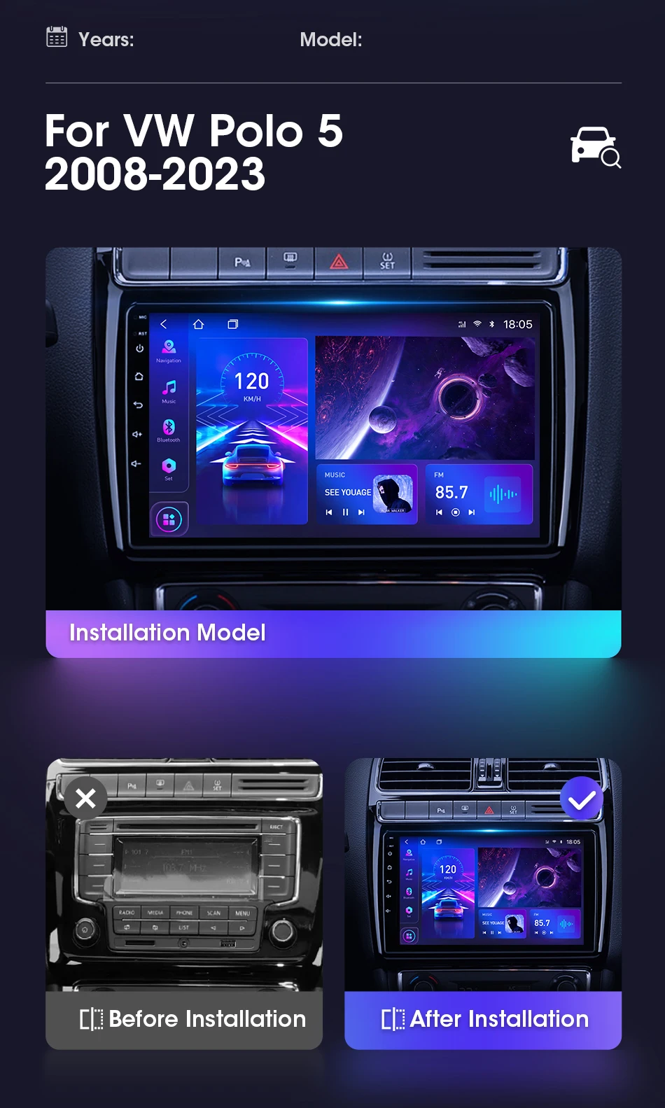 JMCQ 9" Car Radio Stereo For Volkswagen VW POLO 5 Sedan 2008 - 2023 Android 12 Carplay Multimidia Video Player Navi Head Unit EQ