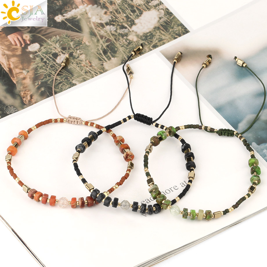 CSJA Miyuki Bracelet for Women Natural Gem Beaded Bracelet Lapis Lazuli Bangle Purple Crystal Handmade Braided Pulseras S569