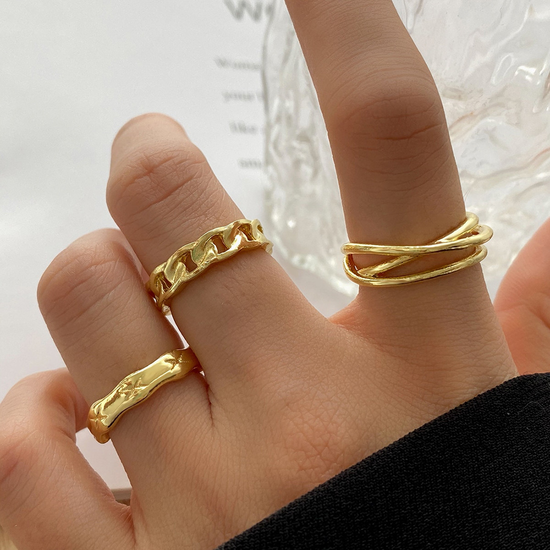 Simple Gold Color Metal Ring Sets Bohemian Geometric Twist Open Adjustable Finger Rings for Women Vintage Punk Wedding Jewelry