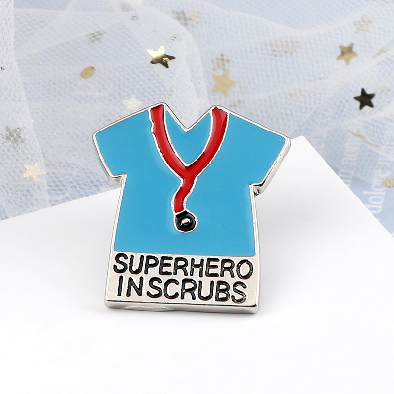 Blue Pink Surgical Gown Enamel Pins Medical Stethoscope Brooch for Doctor Nurse Gift SUPERHERO INSCRUBS Jewelry Coat Lapel Badge